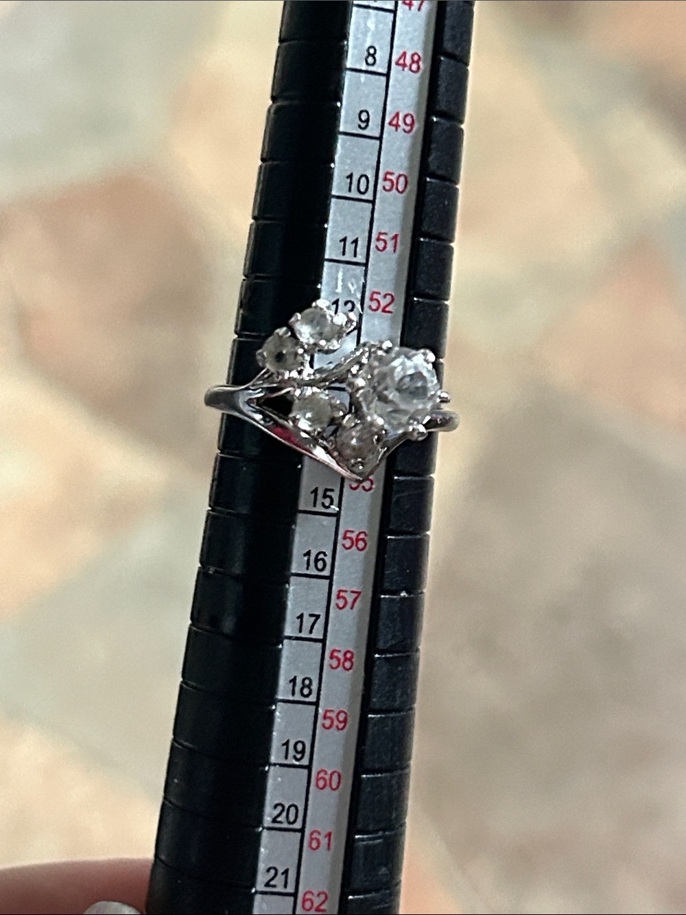 Sterling Silver Floral Cluster Ring with Clear Stones . Size 6.75